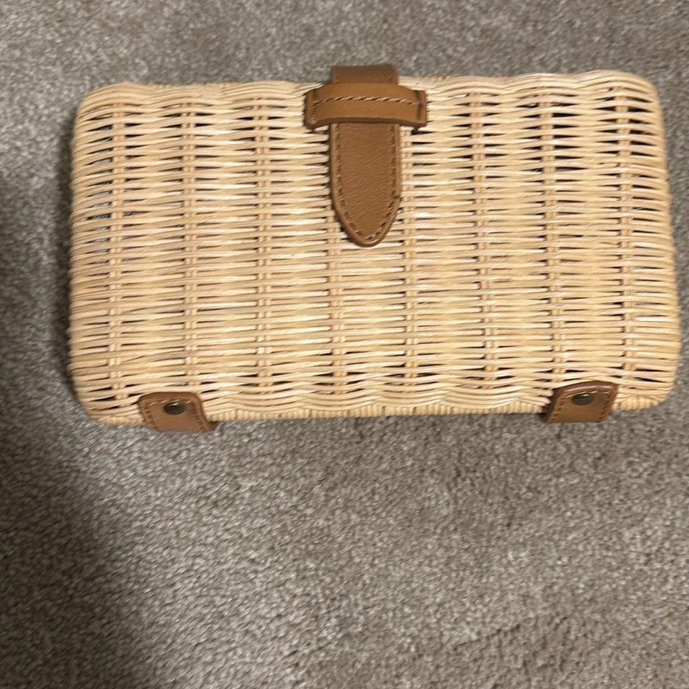 J. Crew Tan Woven Clutch with Leather Accents like new